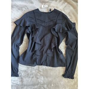 Express Black Lace Ruffle Long Sleeve Blouse XS NWT Cotton Romantic Top Emo